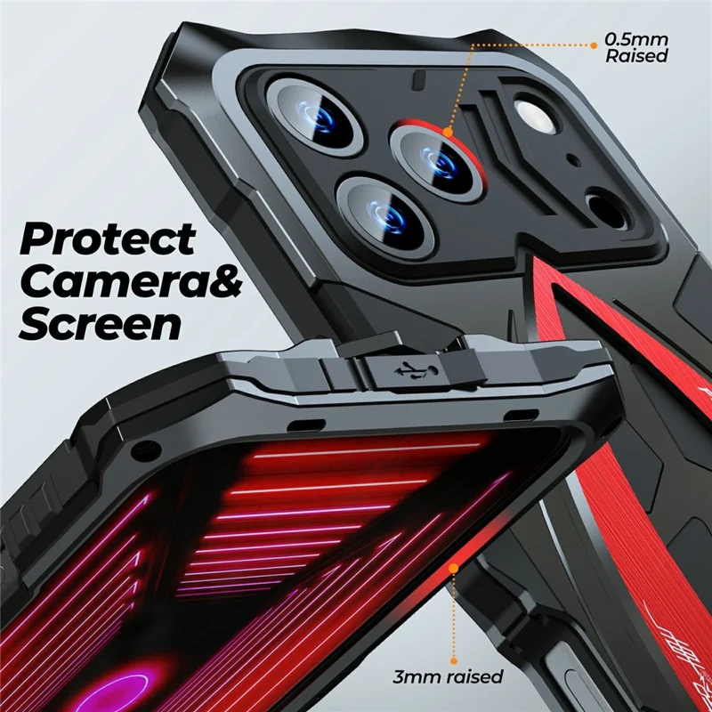 LUPHIE For iPhone 17 Pro Max Case Sports Car Design Shockproof Metal + TPU Phone Cover with Screen Protector - Black  /  Red