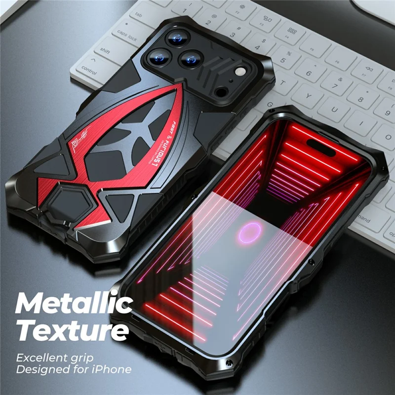 LUPHIE For iPhone 17 Pro Max Case Sports Car Design Shockproof Metal + TPU Phone Cover with Screen Protector - Black  /  Red