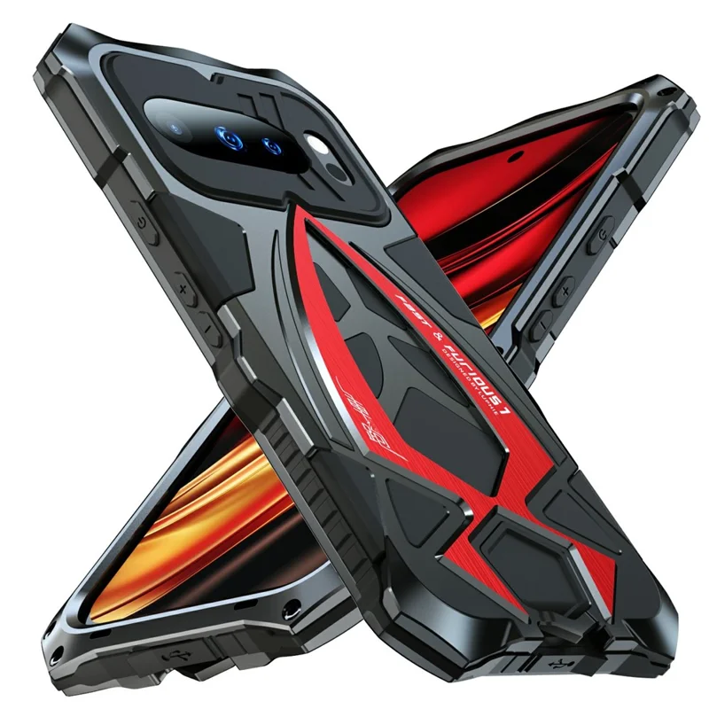 LUPHIE For Google Pixel 10 Pro  /  Pixel 10 Case Sports Car Design Shockproof Metal + TPU Phone Cover with Screen Protector - Black  /  Red