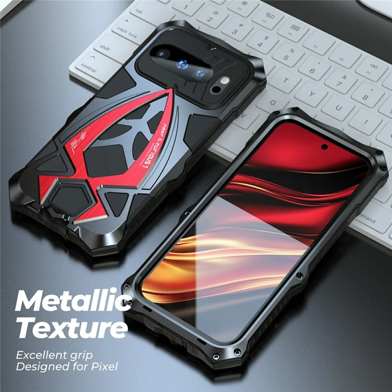 LUPHIE For Google Pixel 10 Pro  /  Pixel 10 Case Sports Car Design Shockproof Metal + TPU Phone Cover with Screen Protector - Black  /  Red
