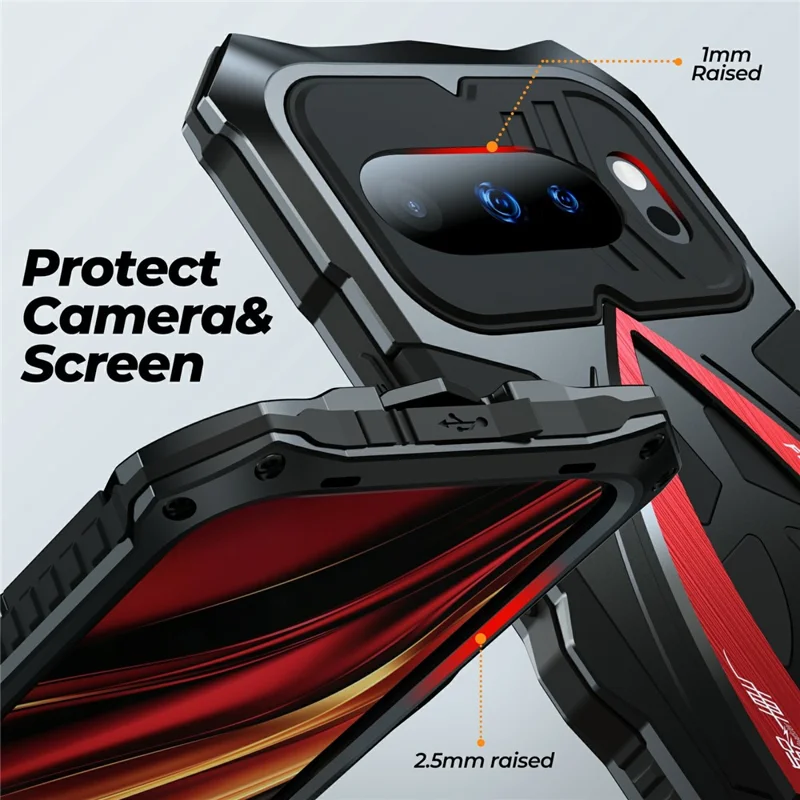 LUPHIE For Google Pixel 10 Pro  /  Pixel 10 Case Sports Car Design Shockproof Metal + TPU Phone Cover with Screen Protector - Black  /  Red