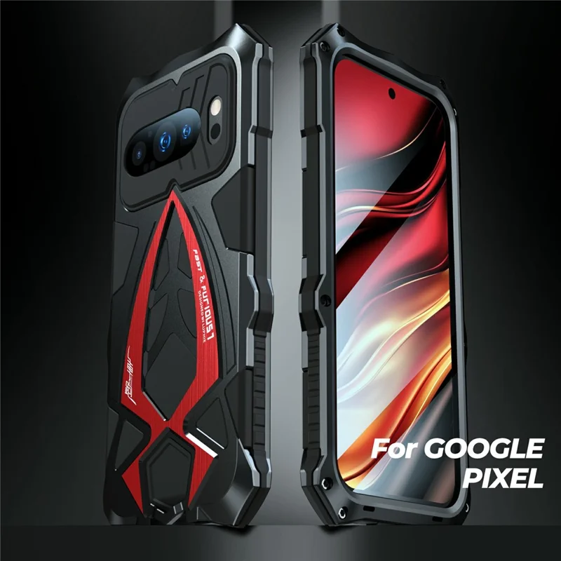 LUPHIE For Google Pixel 10 Pro  /  Pixel 10 Case Sports Car Design Shockproof Metal + TPU Phone Cover with Screen Protector - Black  /  Red