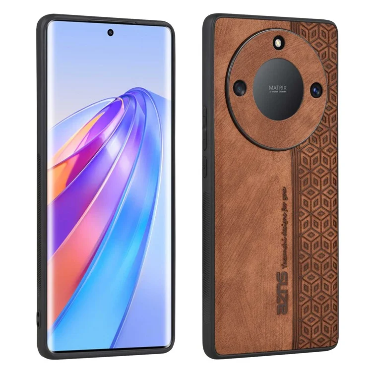 AZNS For Honor X40 5G Imprinted Pattern PU Leather Coated TPU Case Drop-proof Phone Back Cover - Brown