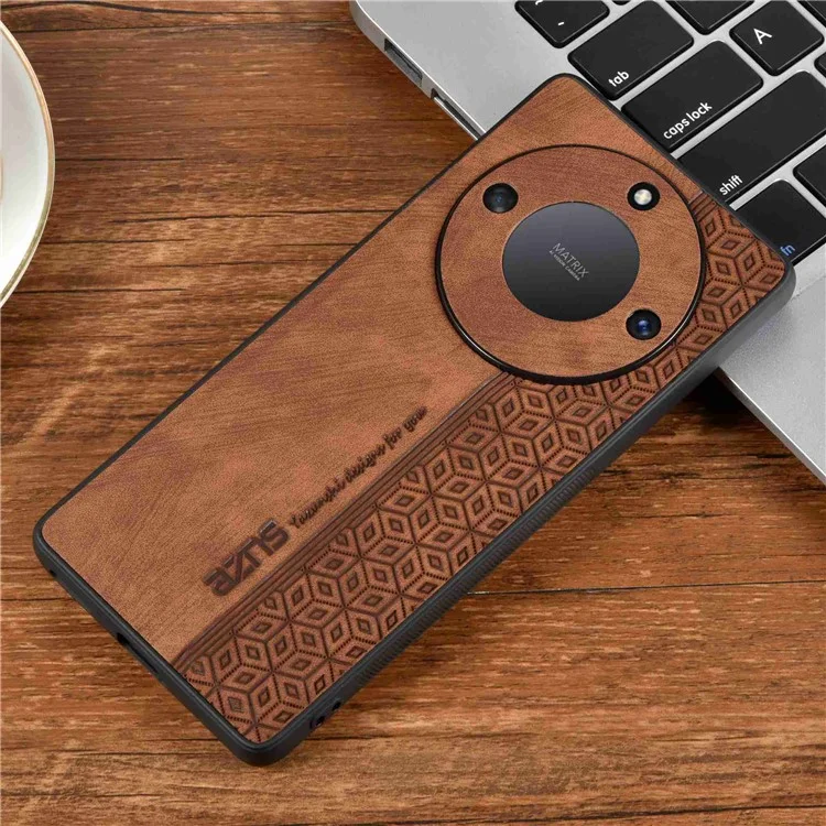 AZNS For Honor X40 5G Imprinted Pattern PU Leather Coated TPU Case Drop-proof Phone Back Cover - Brown