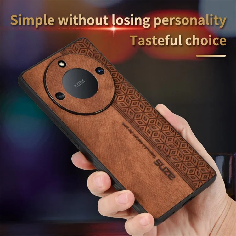 AZNS For Honor X40 5G Imprinted Pattern PU Leather Coated TPU Case Drop-proof Phone Back Cover - Brown