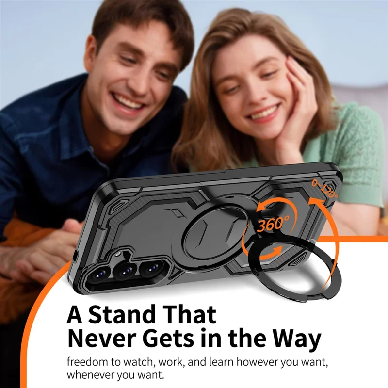 For Samsung Galaxy S24 Magnetic Case Ring Kickstand PC + TPU Hybrid Phone Cover - Black