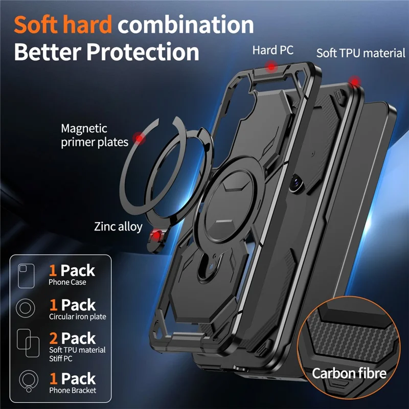 For Samsung Galaxy A35 5G Magnetic Case Ring Kickstand PC + TPU Hybrid Phone Cover - Black