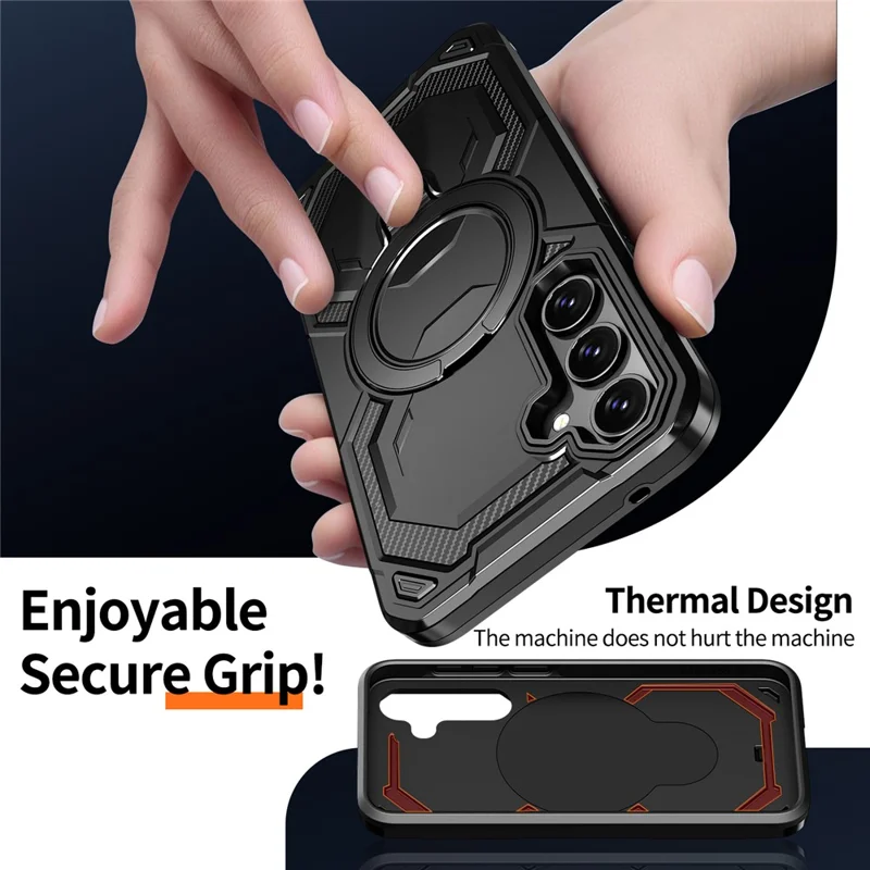 For Samsung Galaxy A35 5G Magnetic Case Ring Kickstand PC + TPU Hybrid Phone Cover - Black