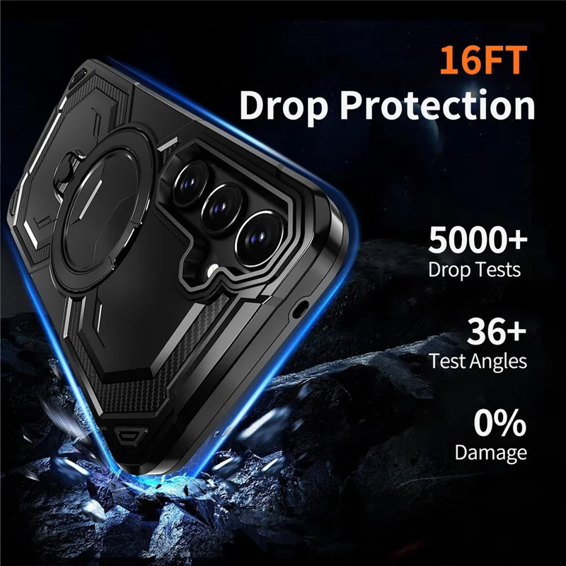 For Samsung Galaxy A35 5G Magnetic Case Ring Kickstand PC + TPU Hybrid Phone Cover - Black