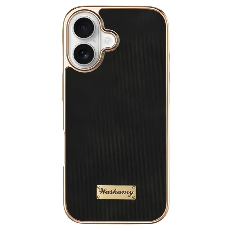 For iPhone 17 Case Compatible with MagSafe Electroplating Frame PU Leather PC TPU Phone Cover - Black