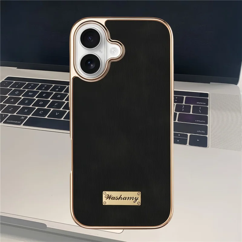 For iPhone 17 Case Compatible with MagSafe Electroplating Frame PU Leather PC TPU Phone Cover - Black