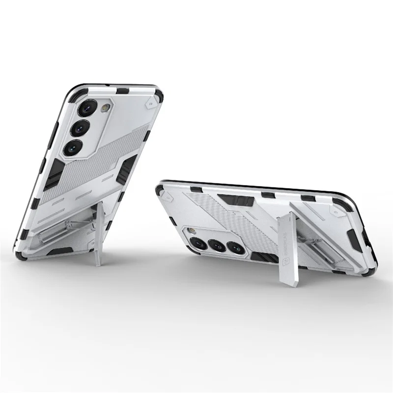 Cell Phone Case for Samsung Galaxy S23+, Kickstand Hard PC + Soft TPU Anti-drop Hybrid Protective Cover - White
