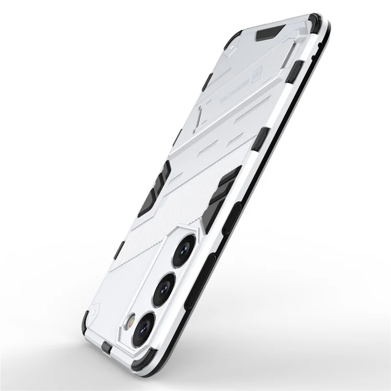 Cell Phone Case for Samsung Galaxy S23+, Kickstand Hard PC + Soft TPU Anti-drop Hybrid Protective Cover - White