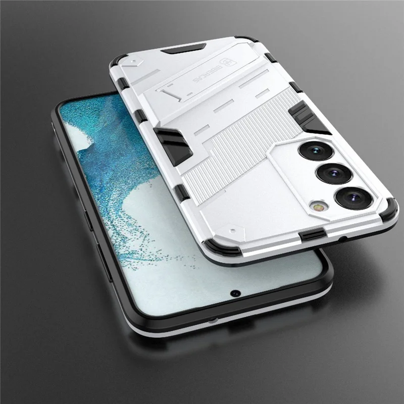 Cell Phone Case for Samsung Galaxy S23+, Kickstand Hard PC + Soft TPU Anti-drop Hybrid Protective Cover - White