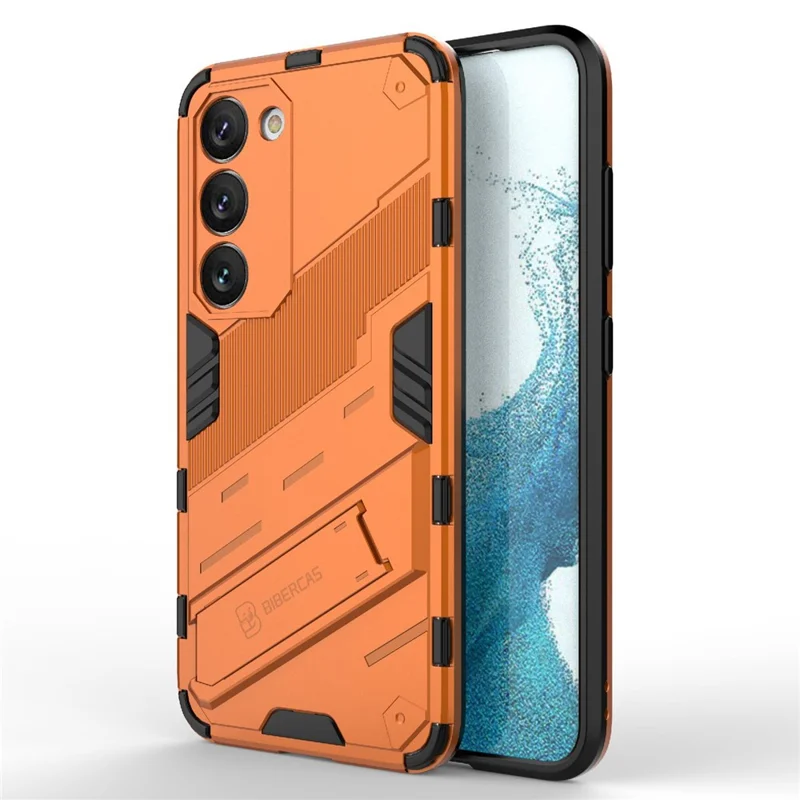 Cell Phone Case for Samsung Galaxy S23+, Kickstand Hard PC + Soft TPU Anti-drop Hybrid Protective Cover - Orange