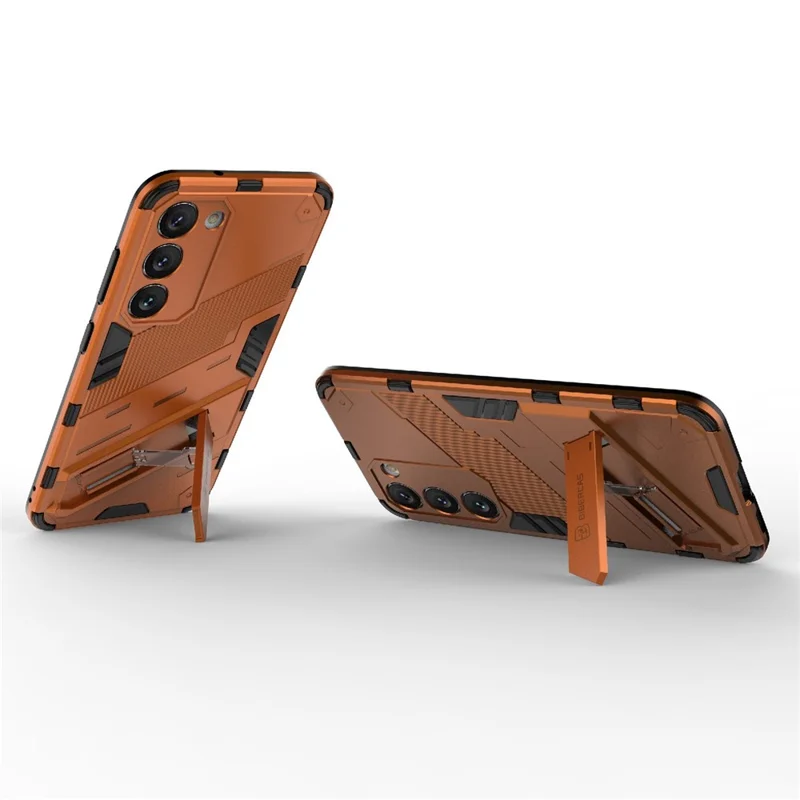 Cell Phone Case for Samsung Galaxy S23+, Kickstand Hard PC + Soft TPU Anti-drop Hybrid Protective Cover - Orange