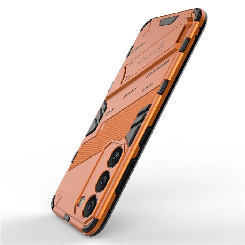 Cell Phone Case for Samsung Galaxy S23+, Kickstand Hard PC + Soft TPU Anti-drop Hybrid Protective Cover - Orange
