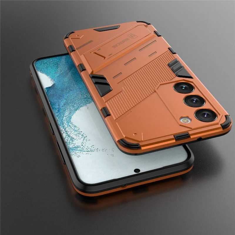 Cell Phone Case for Samsung Galaxy S23+, Kickstand Hard PC + Soft TPU Anti-drop Hybrid Protective Cover - Orange