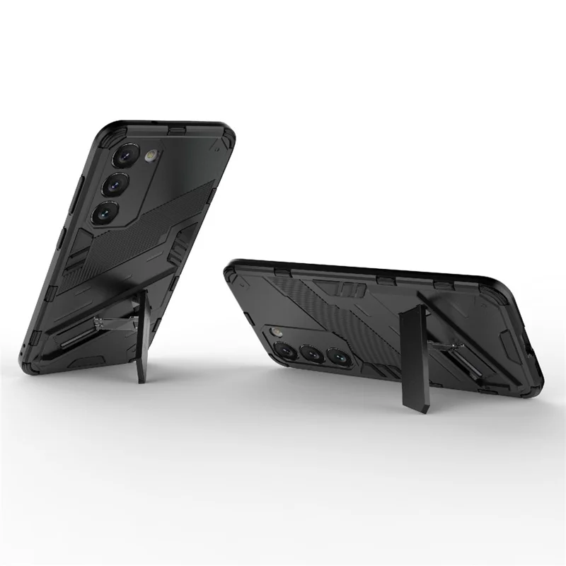 Funda dura de PC + blanda de TPU para Samsung Galaxy S23, funda de teléfono celular resistente a los arañazos con soporte - Negro