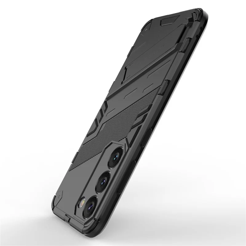 Funda dura de PC + blanda de TPU para Samsung Galaxy S23, funda de teléfono celular resistente a los arañazos con soporte - Negro