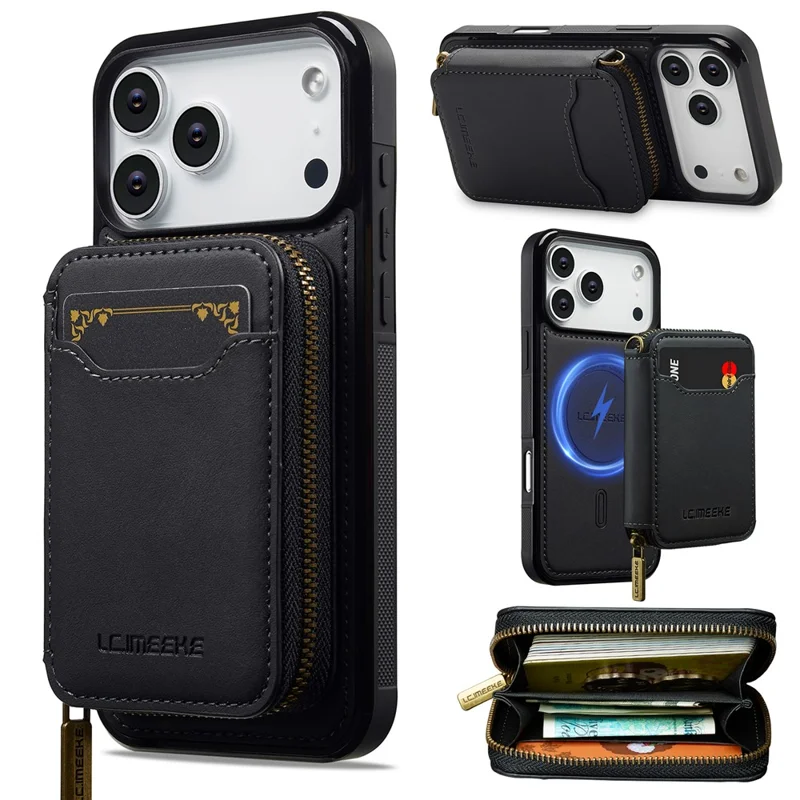 LC.IMEEKE L6 For iPhone 18 Pro / 17 Pro Magnetic Case Detachable Zipper Wallet Leather Coated PC + TPU Phone Cover - Black