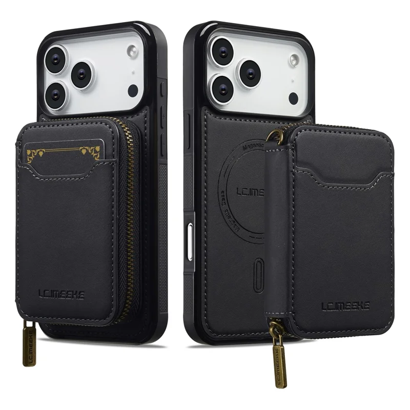 LC.IMEEKE L6 For iPhone 18 Pro / 17 Pro Magnetic Case Detachable Zipper Wallet Leather Coated PC + TPU Phone Cover - Black