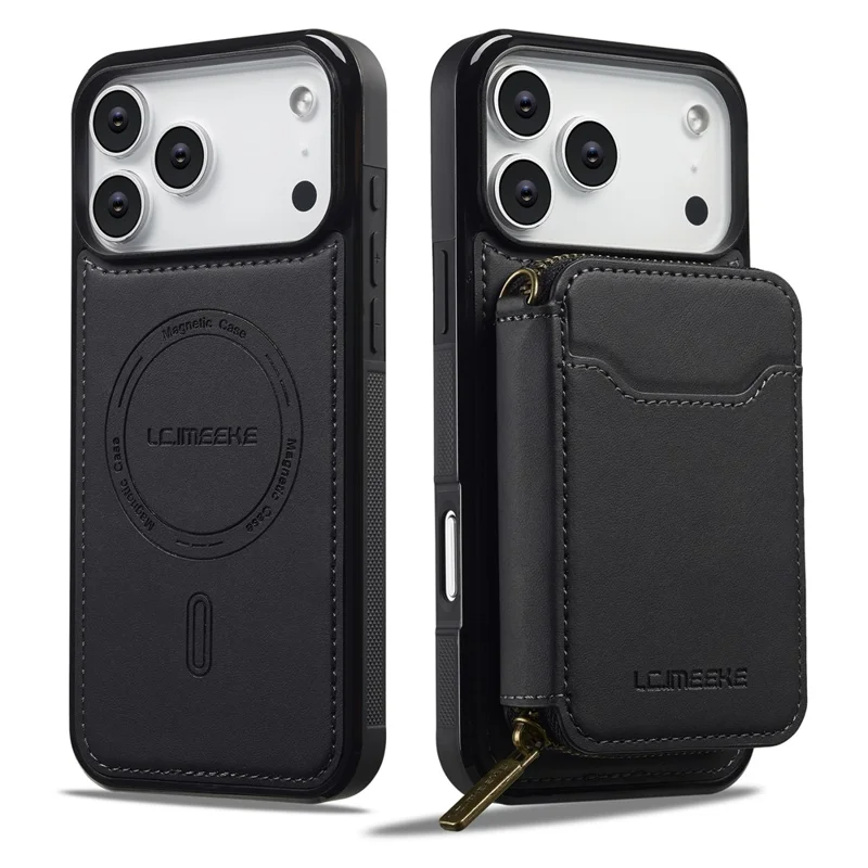 LC.IMEEKE L6 For iPhone 18 Pro / 17 Pro Magnetic Case Detachable Zipper Wallet Leather Coated PC + TPU Phone Cover - Black