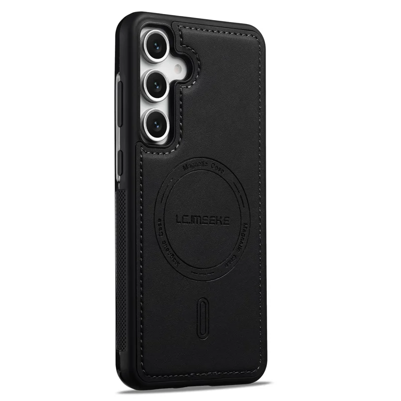 LC.IMEEKE L6 For Samsung Galaxy S24 FE Case PU Leather Coated PC TPU Phone Cover Magnetic Case - Black