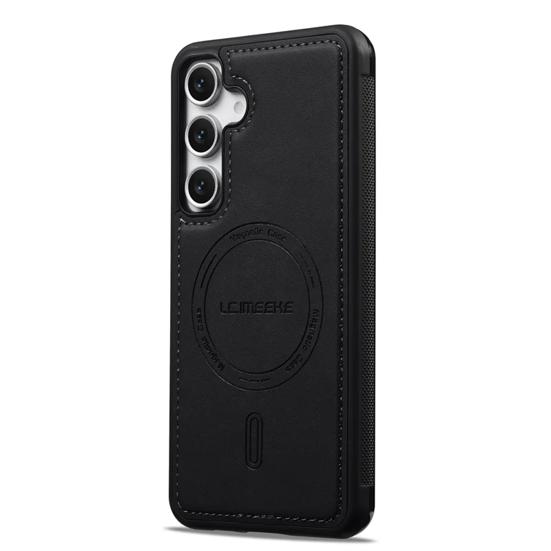 LC.IMEEKE L6 For Samsung Galaxy S24 FE Case PU Leather Coated PC TPU Phone Cover Magnetic Case - Black