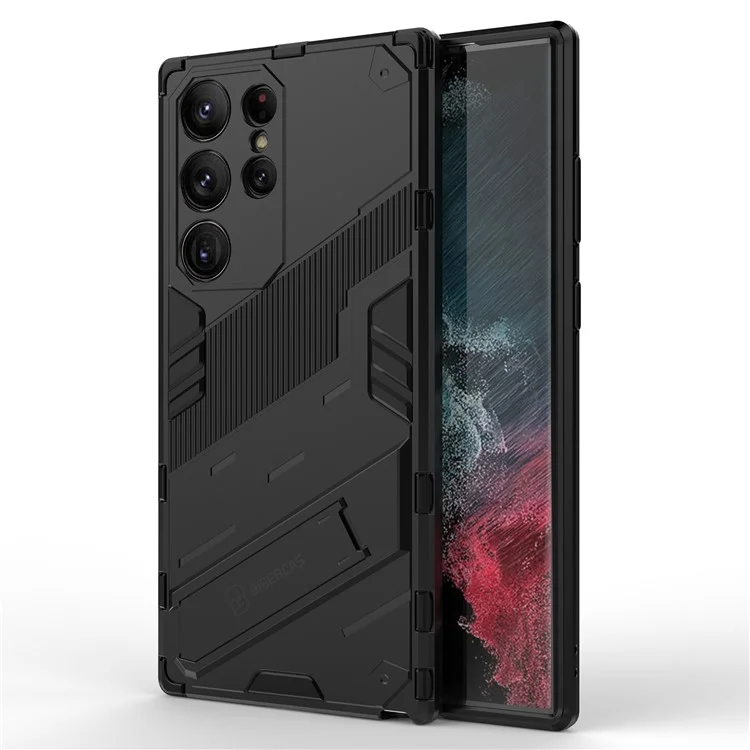 Kickstand-Handyhülle für Samsung Galaxy S23 Ultra, stoßfeste Hybrid-PC + TPU-Schutzhülle - Schwarz