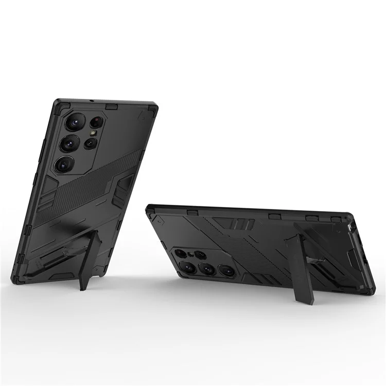 Kickstand-Handyhülle für Samsung Galaxy S23 Ultra, stoßfeste Hybrid-PC + TPU-Schutzhülle - Schwarz