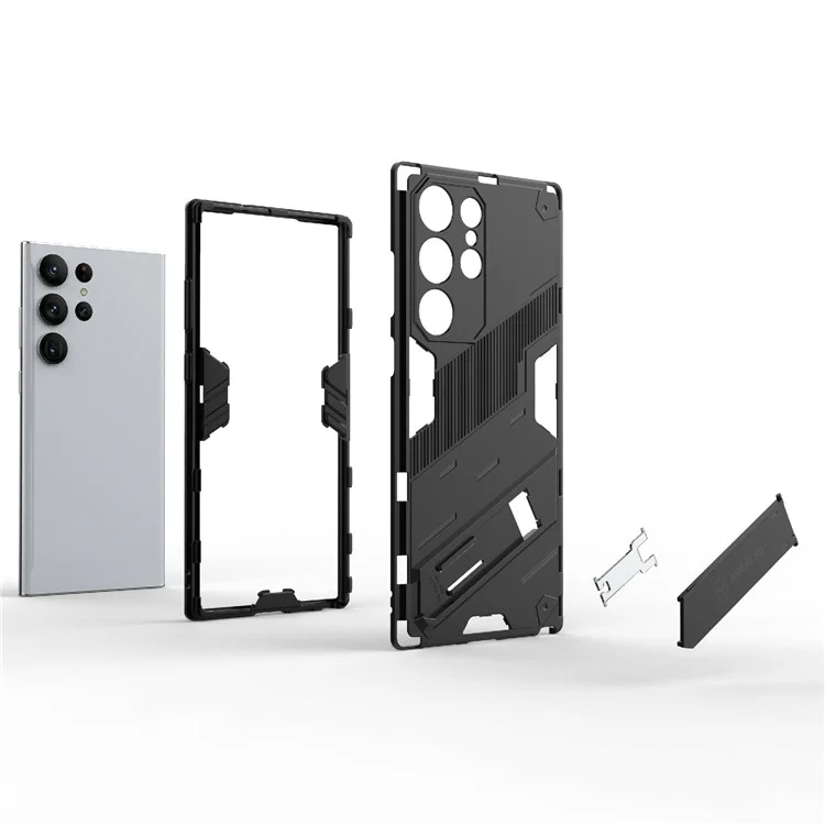 Kickstand-Handyhülle für Samsung Galaxy S23 Ultra, stoßfeste Hybrid-PC + TPU-Schutzhülle - Schwarz