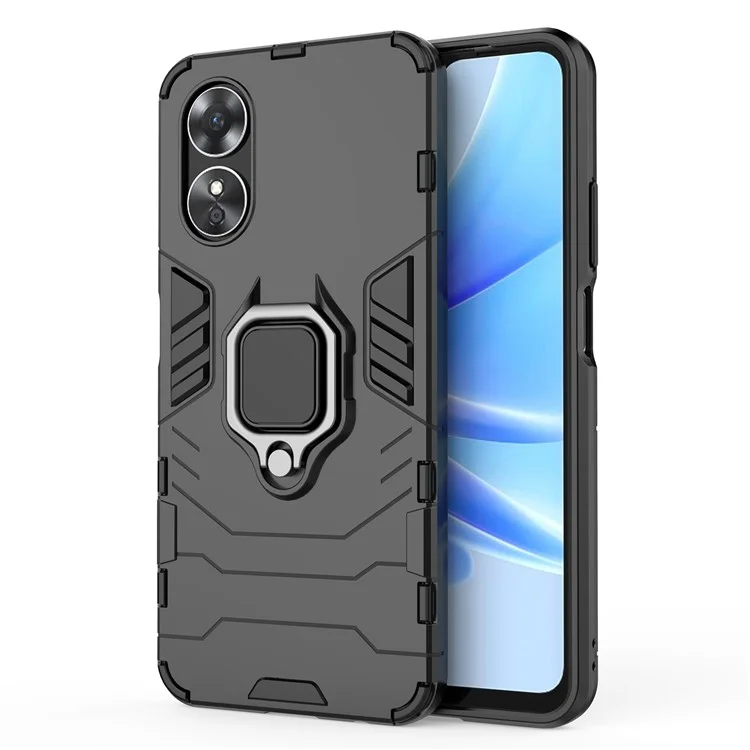 Custodia protettiva con supporto ad anello per Oppo A17 4G / A17k 4G, in PC rigido e TPU morbido, resistente ai graffi - Nero