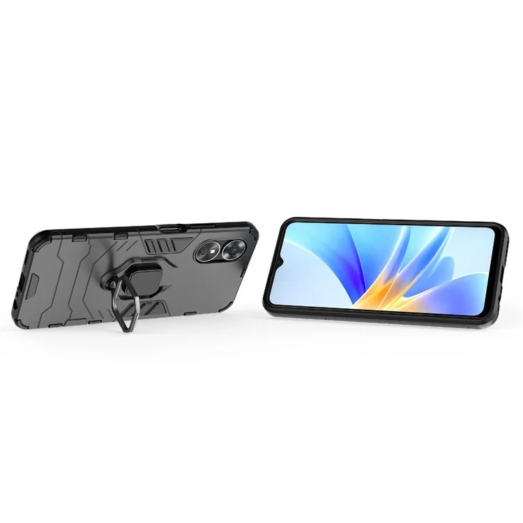 Custodia protettiva con supporto ad anello per Oppo A17 4G / A17k 4G, in PC rigido e TPU morbido, resistente ai graffi - Nero
