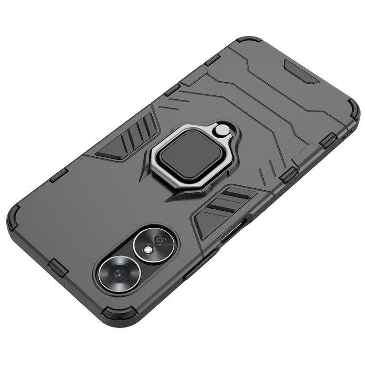 Custodia protettiva con supporto ad anello per Oppo A17 4G / A17k 4G, in PC rigido e TPU morbido, resistente ai graffi - Nero