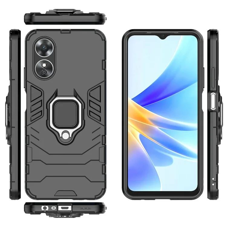 Custodia protettiva con supporto ad anello per Oppo A17 4G / A17k 4G, in PC rigido e TPU morbido, resistente ai graffi - Nero