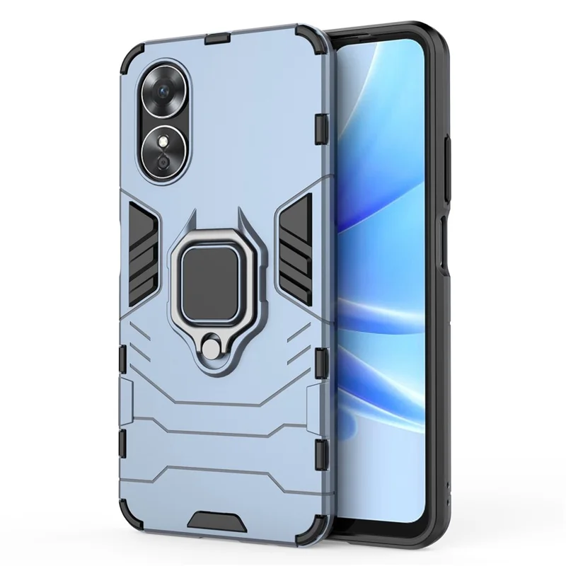 Ring Holder Kickstand Protective Case for Oppo A17 4G / A17k 4G, Hard PC Soft TPU Scratch-resistant Phone Cover - Blue