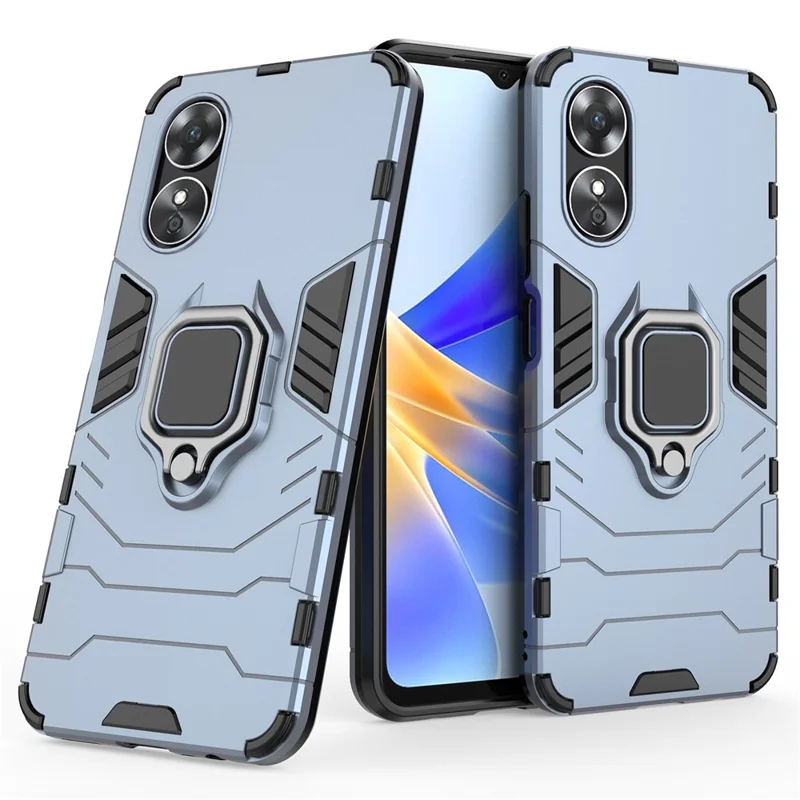 Ring Holder Kickstand Protective Case for Oppo A17 4G / A17k 4G, Hard PC Soft TPU Scratch-resistant Phone Cover - Blue