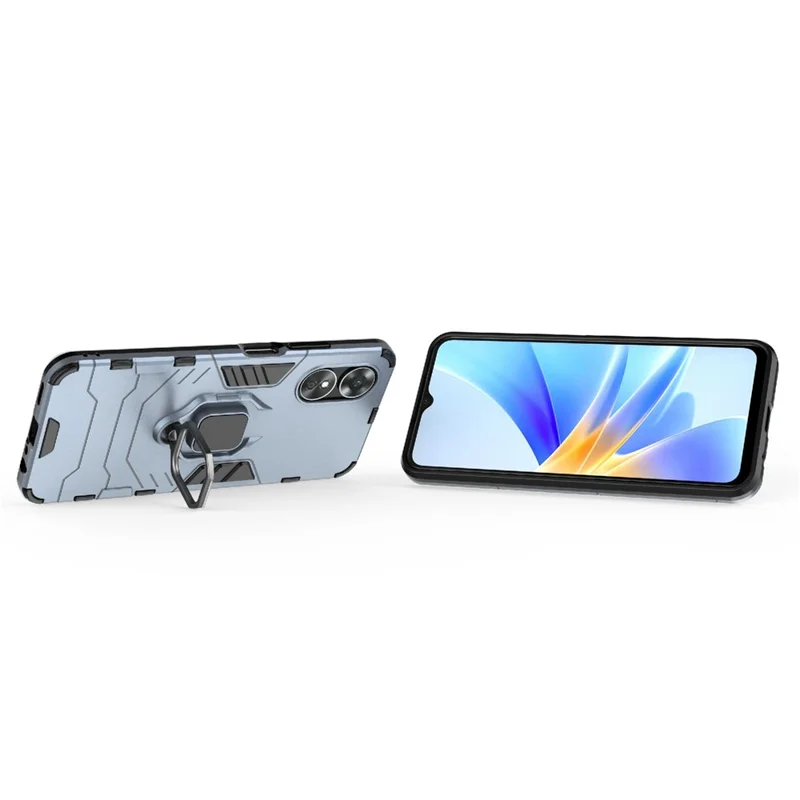 Ring Holder Kickstand Protective Case for Oppo A17 4G / A17k 4G, Hard PC Soft TPU Scratch-resistant Phone Cover - Blue