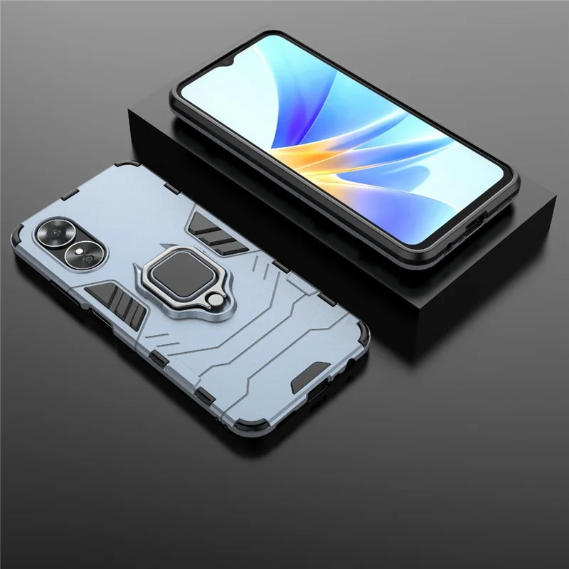 Ring Holder Kickstand Protective Case for Oppo A17 4G / A17k 4G, Hard PC Soft TPU Scratch-resistant Phone Cover - Blue