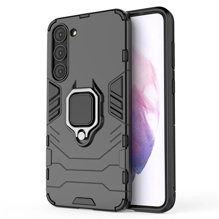 Pour Samsung Galaxy S23 Ring Holder Kickstand Hard PC Soft TPU Hybrid Case Anti-drop Protection Phone Cover - Noir