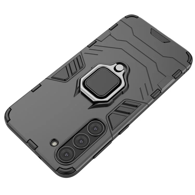Pour Samsung Galaxy S23 Ring Holder Kickstand Hard PC Soft TPU Hybrid Case Anti-drop Protection Phone Cover - Noir