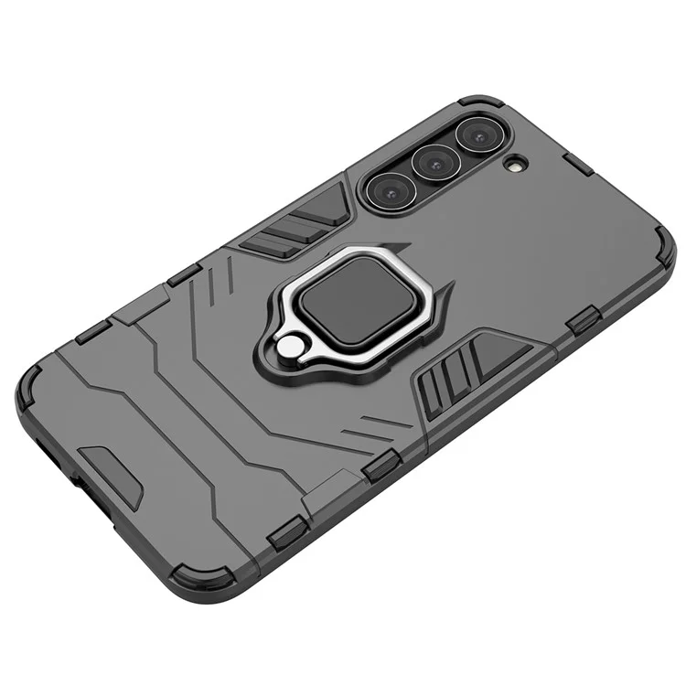 Pour Samsung Galaxy S23 Ring Holder Kickstand Hard PC Soft TPU Hybrid Case Anti-drop Protection Phone Cover - Noir