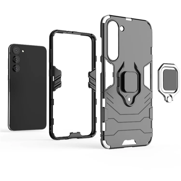 Pour Samsung Galaxy S23 Ring Holder Kickstand Hard PC Soft TPU Hybrid Case Anti-drop Protection Phone Cover - Noir