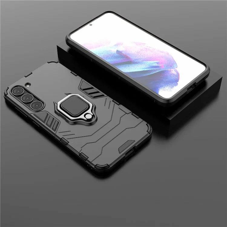 Pour Samsung Galaxy S23 Ring Holder Kickstand Hard PC Soft TPU Hybrid Case Anti-drop Protection Phone Cover - Noir