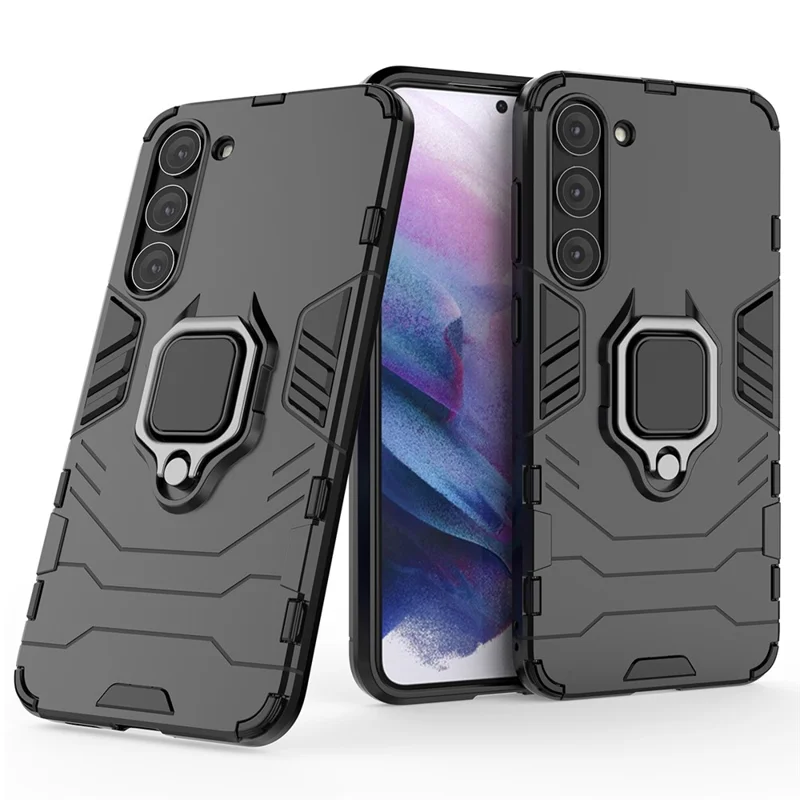 Coque pour Samsung Galaxy S23+ avec support à anneau pivotant, protection double couche PC + TPU, étui antichoc - Noir