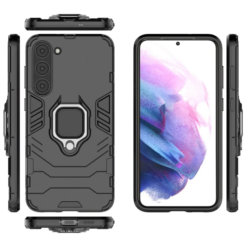 Coque pour Samsung Galaxy S23+ avec support à anneau pivotant, protection double couche PC + TPU, étui antichoc - Noir