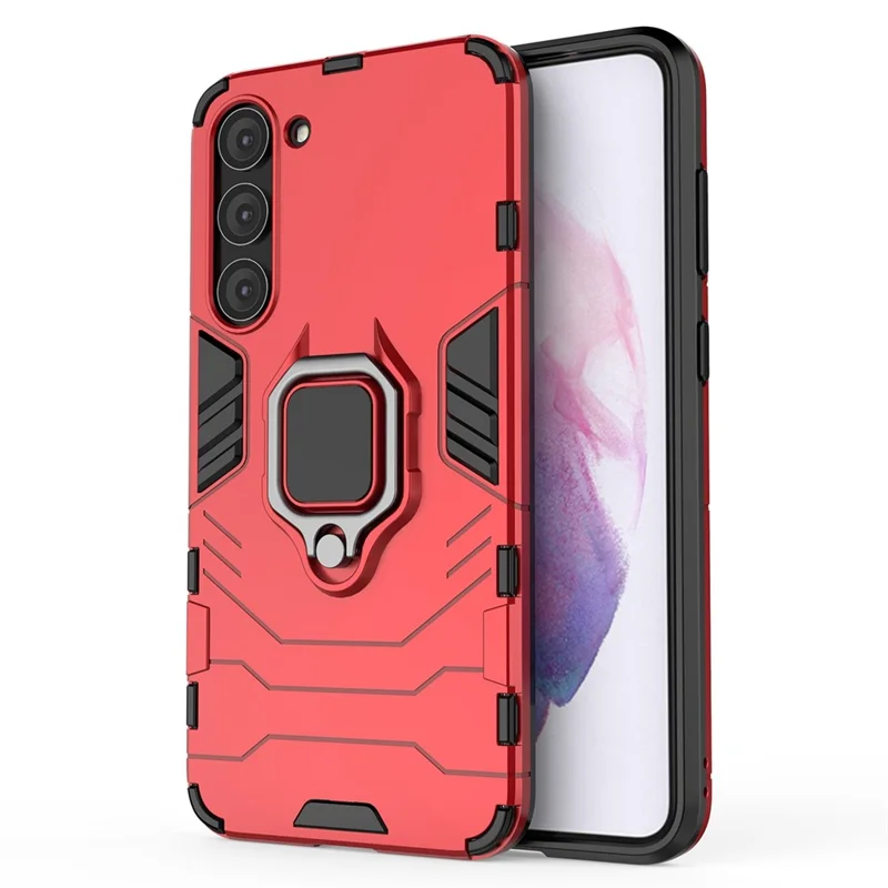 For Samsung Galaxy S23+ Ring Holder Kickstand Phone Case PC + TPU Dual Layer Protection Shockproof Cover - Red