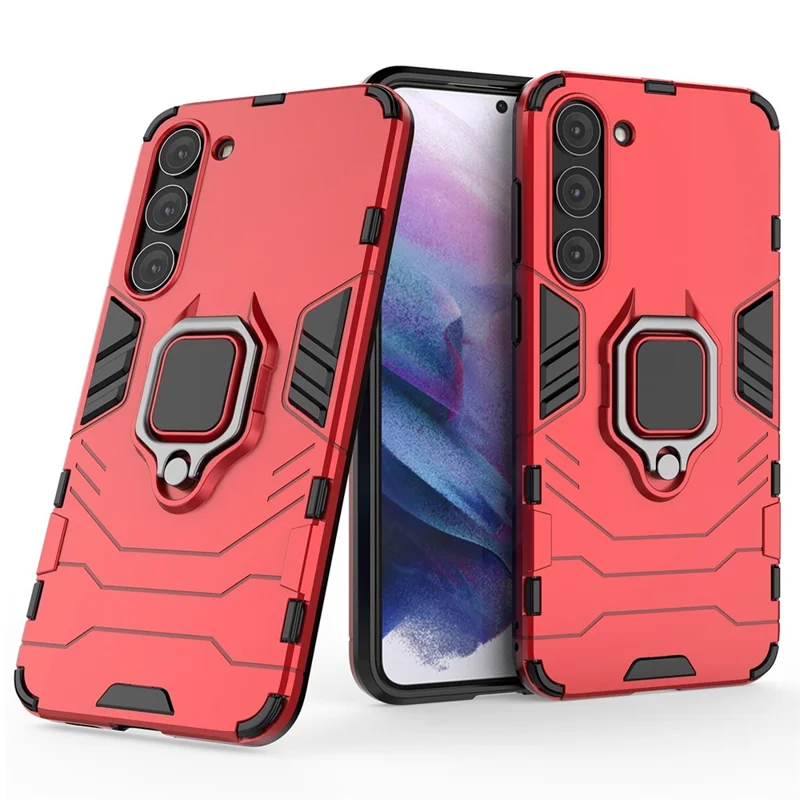 For Samsung Galaxy S23+ Ring Holder Kickstand Phone Case PC + TPU Dual Layer Protection Shockproof Cover - Red