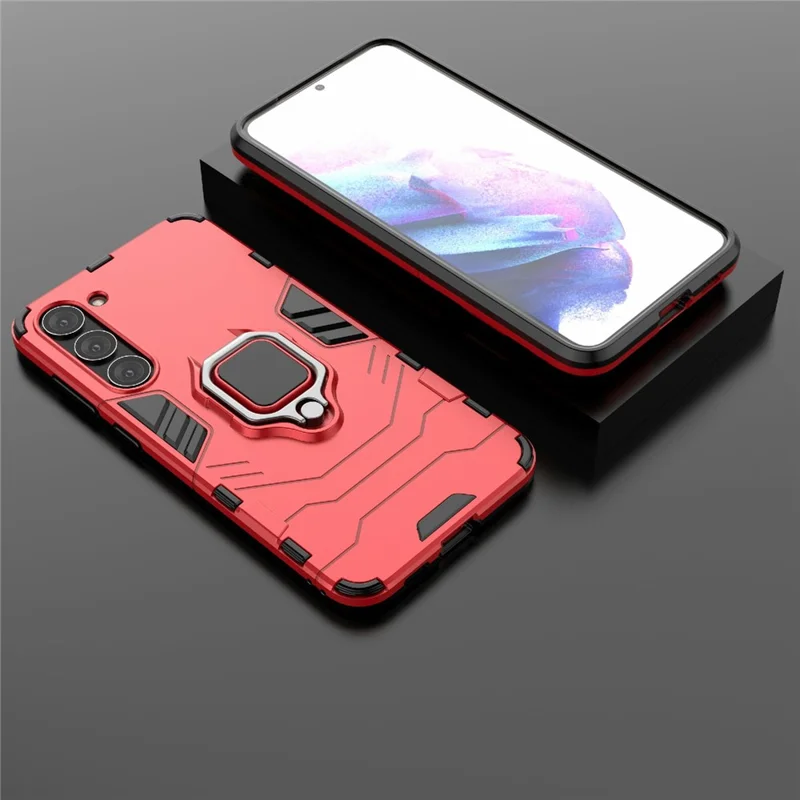 For Samsung Galaxy S23+ Ring Holder Kickstand Phone Case PC + TPU Dual Layer Protection Shockproof Cover - Red